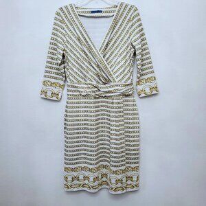 J. McLaughlin Brea Faux WrapV-Neck Catalina Cloth Dress Chain Print Size Large